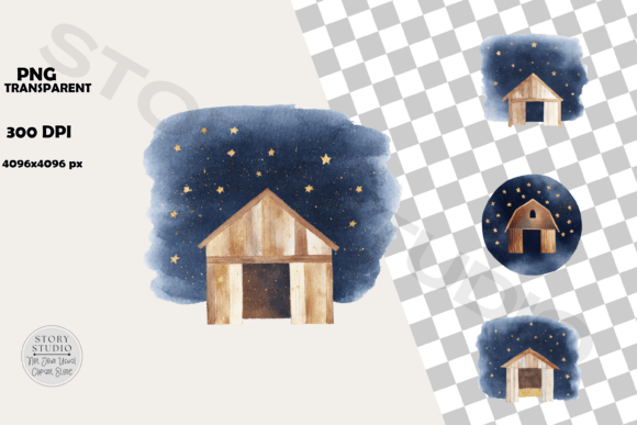 Download Watercolor Barn Starry Night Clipart - Watercolor barn Collection