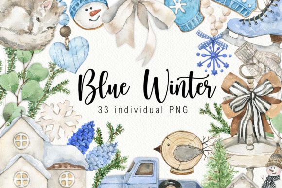Download Watercolor Blue Winter Decor Clipart - Premium Resources