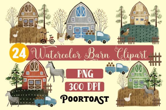 Download Watercolor Barn 24 Clipart - Watercolor barn Collection