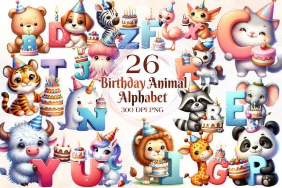 Download Birthday Animal Alphabet Clipart Bundle - Birthday animal Collection