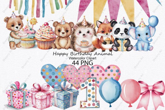 Download Happy Birthday Animal Watercolor Clipart - Birthday animal Collection
