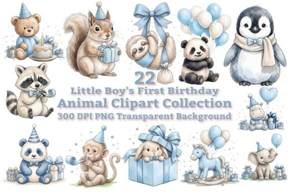 Download Little Boy First Birthday Animal Clipart - Birthday animal Collection