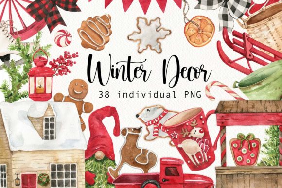 Download Watercolor Red Winter Decor Clipart - Premium Resources