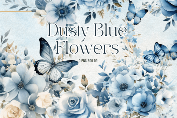 Download Dusty Blue Flowers Watercolor Clipart - Flowers watercolor Collection