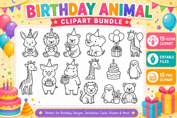 Download Birthday Animal Clipart Bundle - Birthday animal Collection