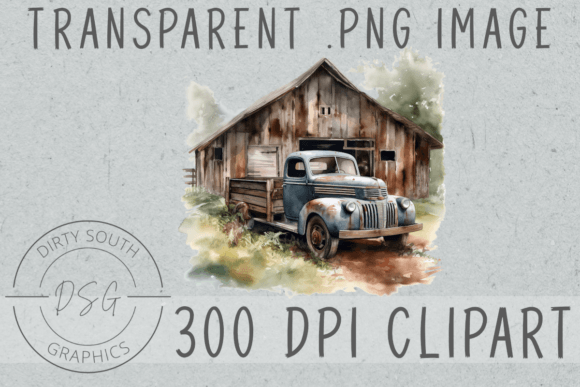 Download Watercolor Barn &amp; Old Truck Clip Art - Watercolor barn Collection