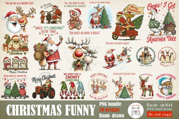 Download Funny Vintage Christmas Illustration Bundle - Vintage christmas illustration Collection