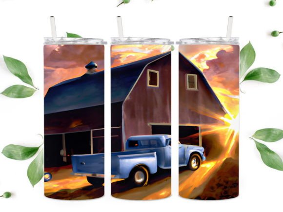 Download Watercolor Barn Blue Truck Tumbler - Watercolor barn Collection