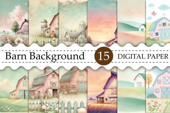 Download Watercolor Barn Digital Paper - Watercolor barn Collection
